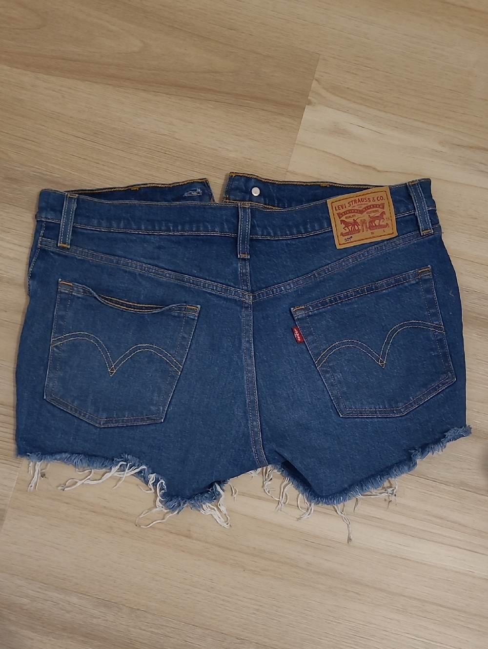 Levi's  501  Blue Frayed Hem Denim Shorts